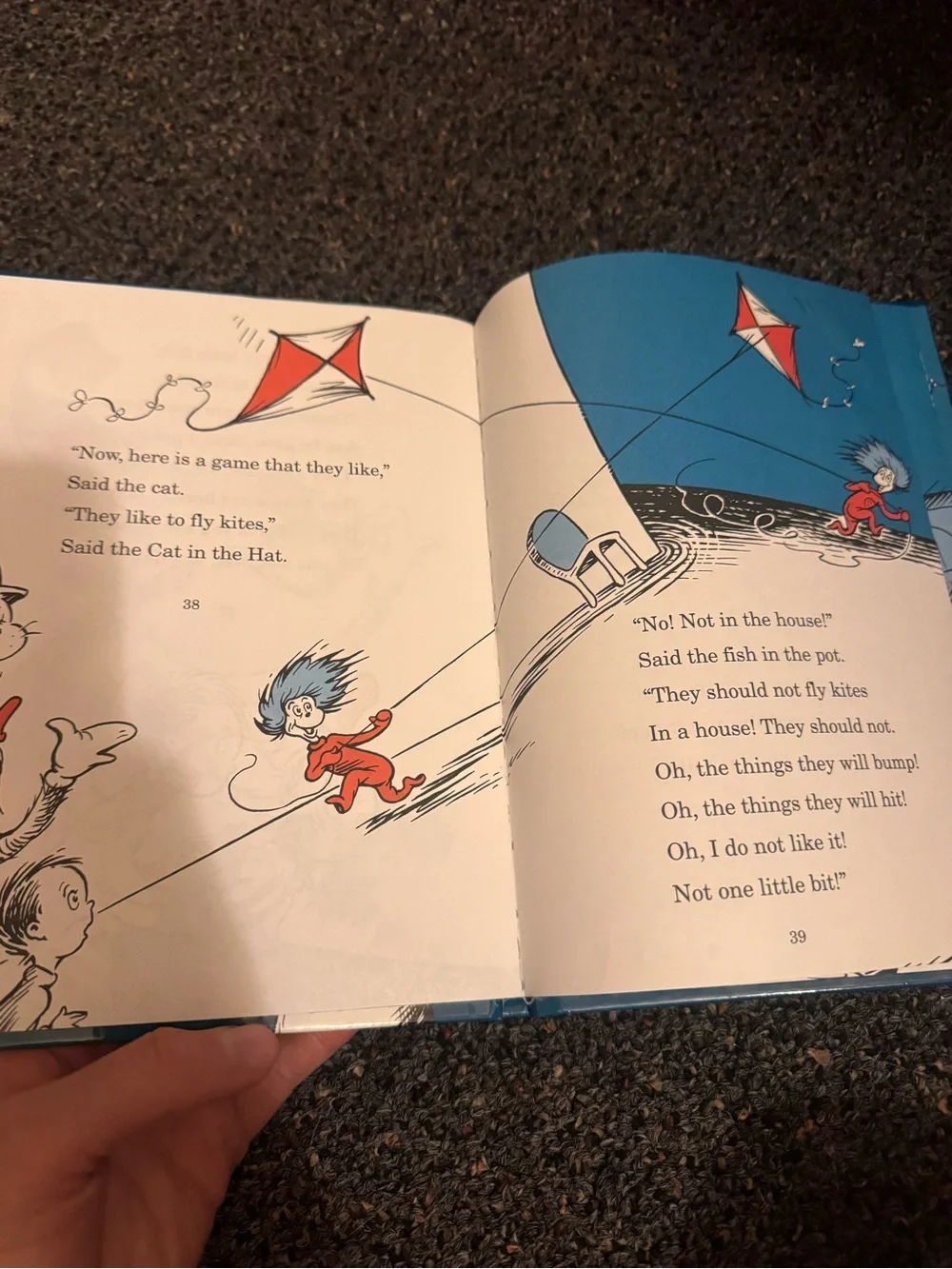 Dr. Seuss Blue Cover Hat Illustration with Red and White Accents